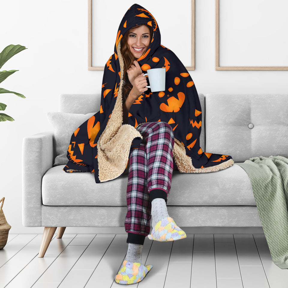 Halloween Pattern Pumpkin Background Hooded Blanket