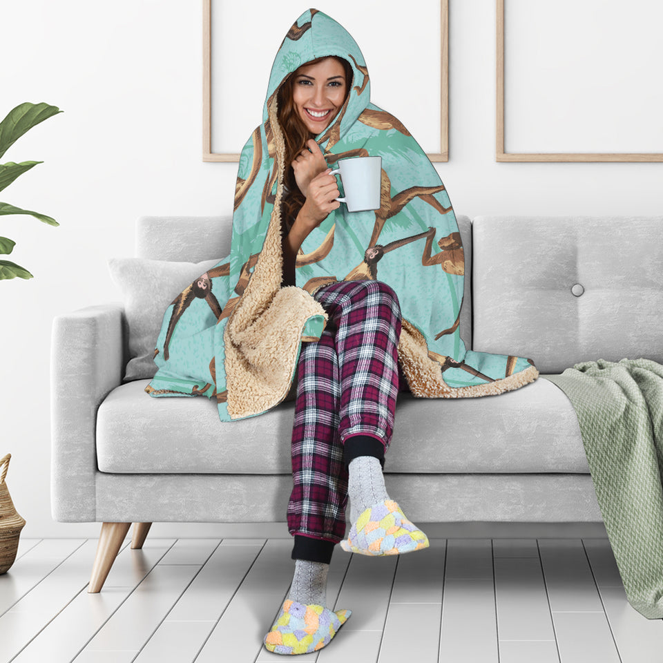 Monkey Palm Tree Background Hooded Blanket