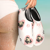 Cute Pugs Pink Heart Paw Pattern Aqua Shoes