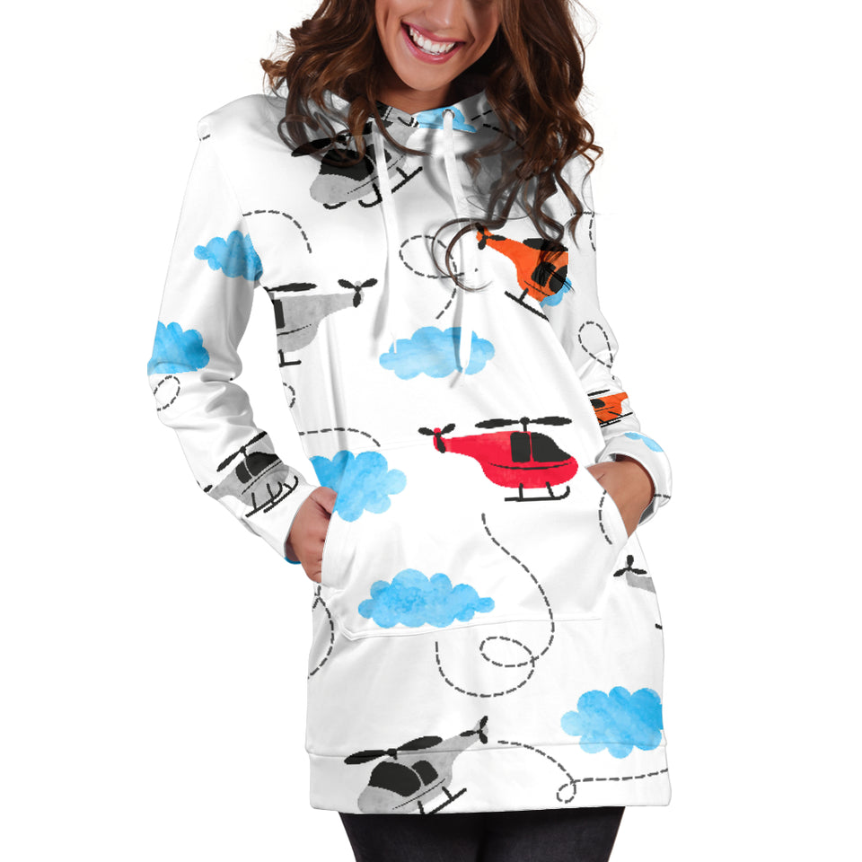 Watercolor Helicopter Cloud Pattern Women'S Hoodie Dress