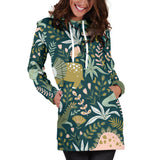 Dinosaurs Tropical Leaves Flower Pattern Women'S Hoodie Dress