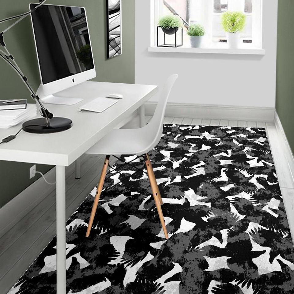 Crow Illustration Pattern Area Rug