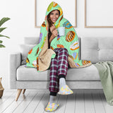 Colorful Donut Pattern Green Background Hooded Blanket