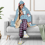 Cute Penguin Christmas Snow Pattern Hooded Blanket