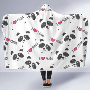 Hand Drawn Faces Of Pandas Pattern Hooded Blanket