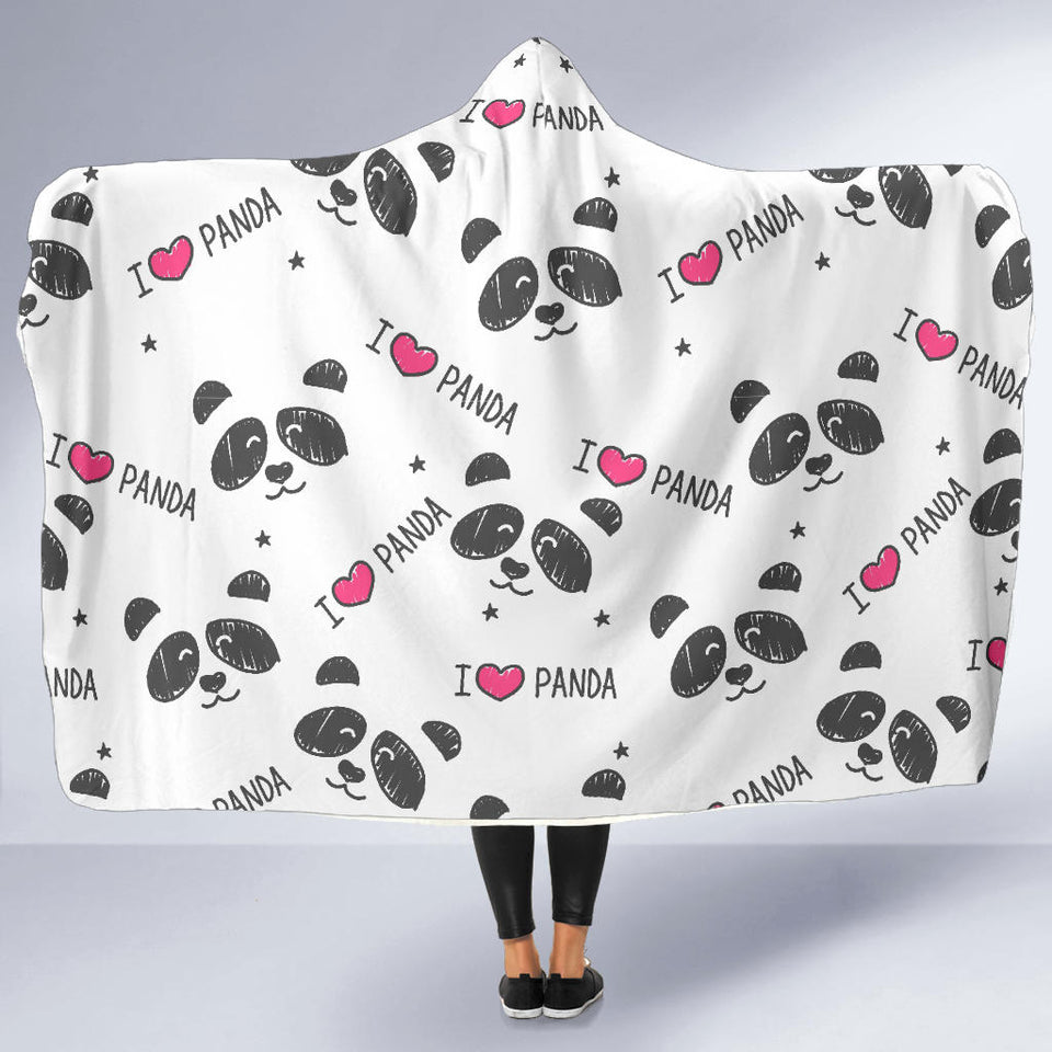 Hand Drawn Faces Of Pandas Pattern Hooded Blanket