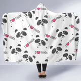Hand Drawn Faces Of Pandas Pattern Hooded Blanket