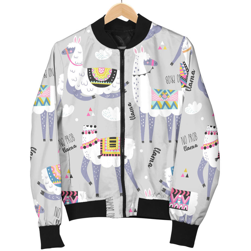 Cute Llama Alpaca Pattern Women'S Bomber Jacket