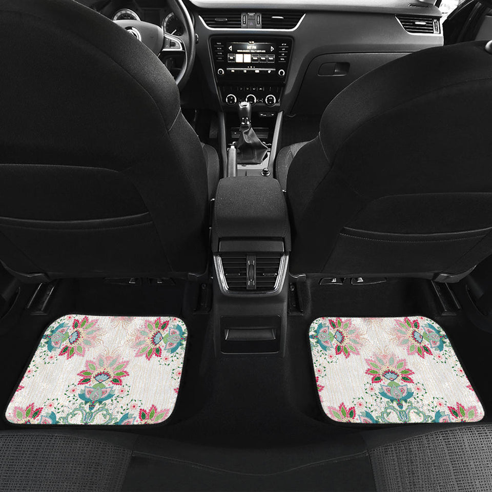 Square Floral Indian Flower Pattern Front And Back Car Mats
