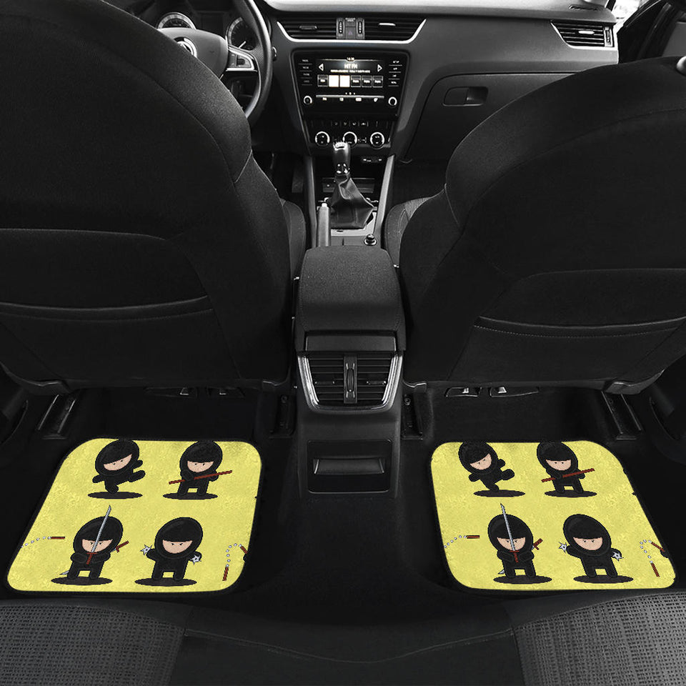 Cute Ninja Yellow Background Front And Back Car Mats