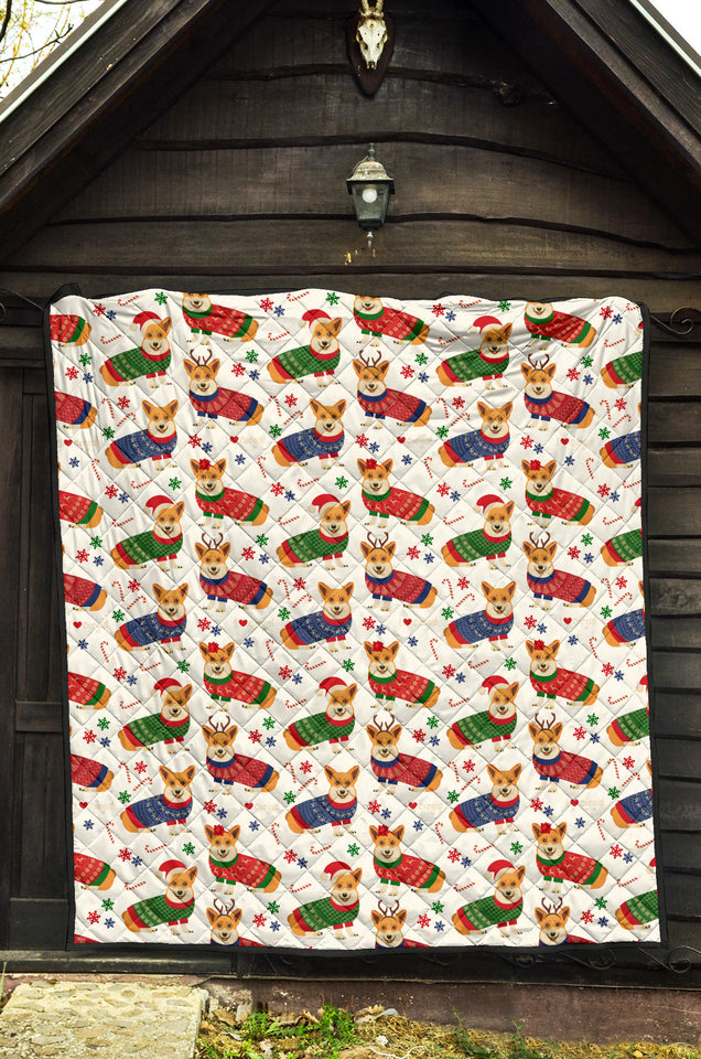Corgi Christmas Pattern Premium Quilt