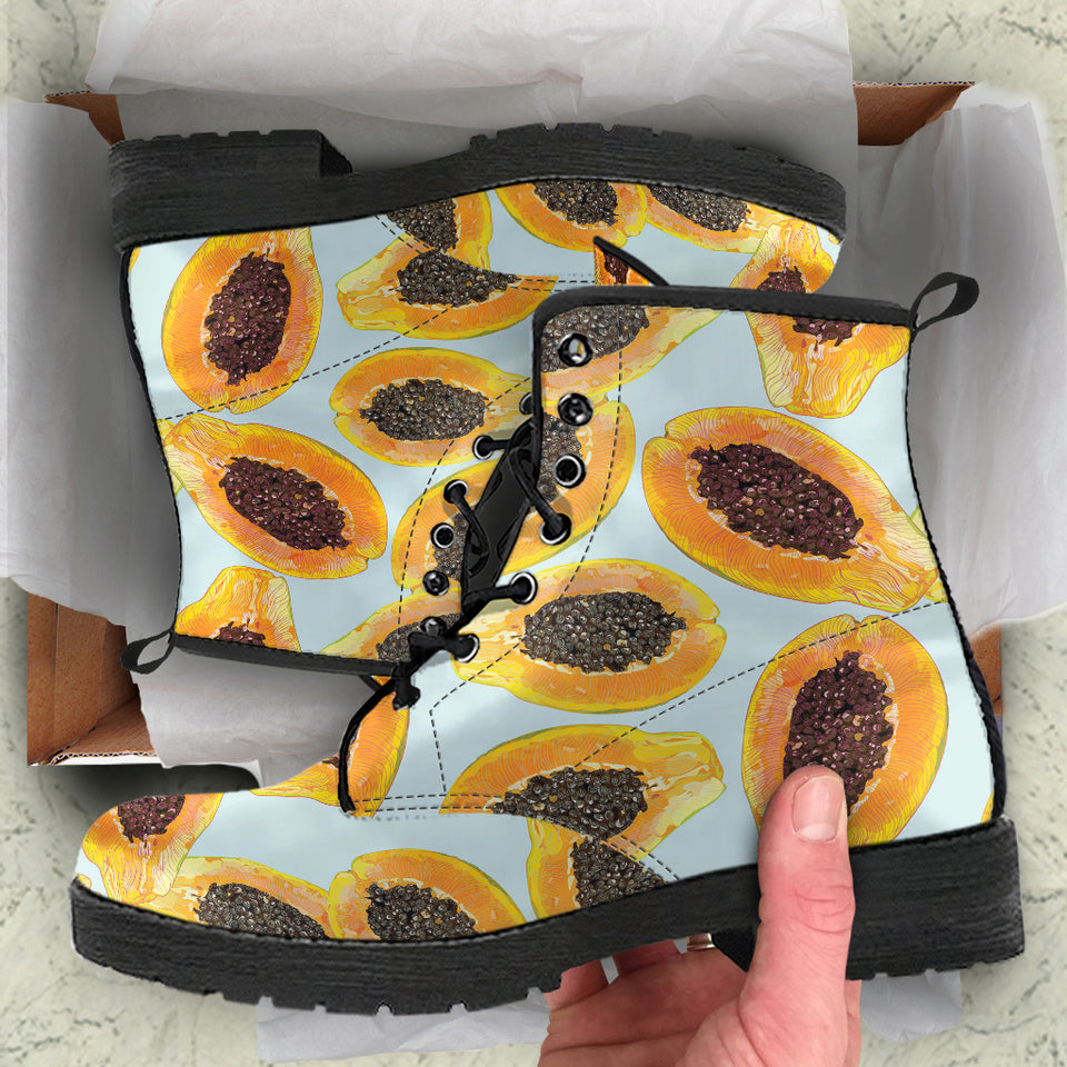 Watercolor Papaya Pattern Leather Boots