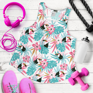 Toucan tropical flower leave pattern Women Racerback Tank Top