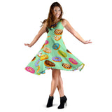 Colorful Donut Pattern Green Background Sleeveless Midi Dress
