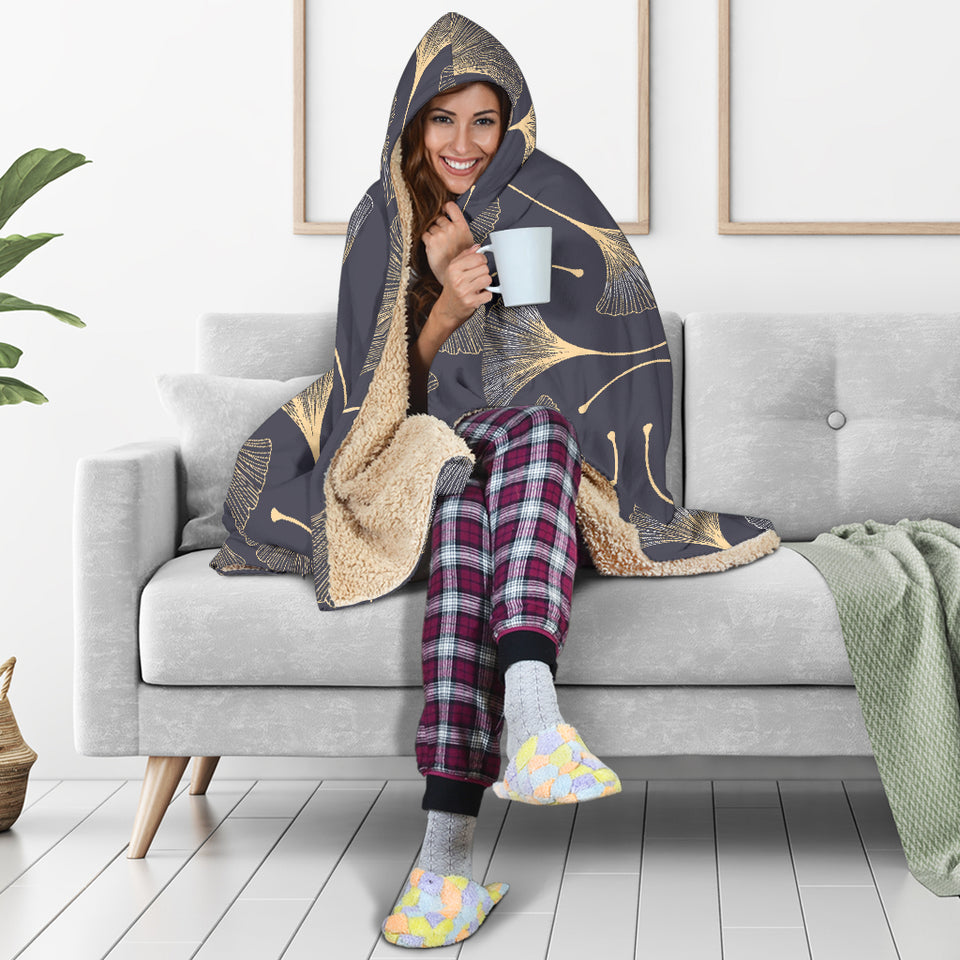Gold Ginkgo Leaves Hooded Blanket
