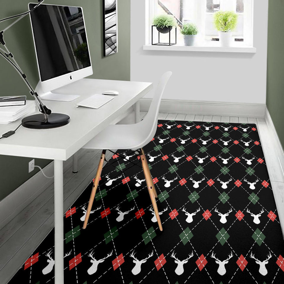 Deer Christmas New Year Pattern Argyle Area Rug