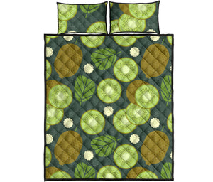 Whole sliced kiwi leave and flower Quilt Bed Set