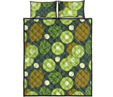 Whole sliced kiwi leave and flower Quilt Bed Set