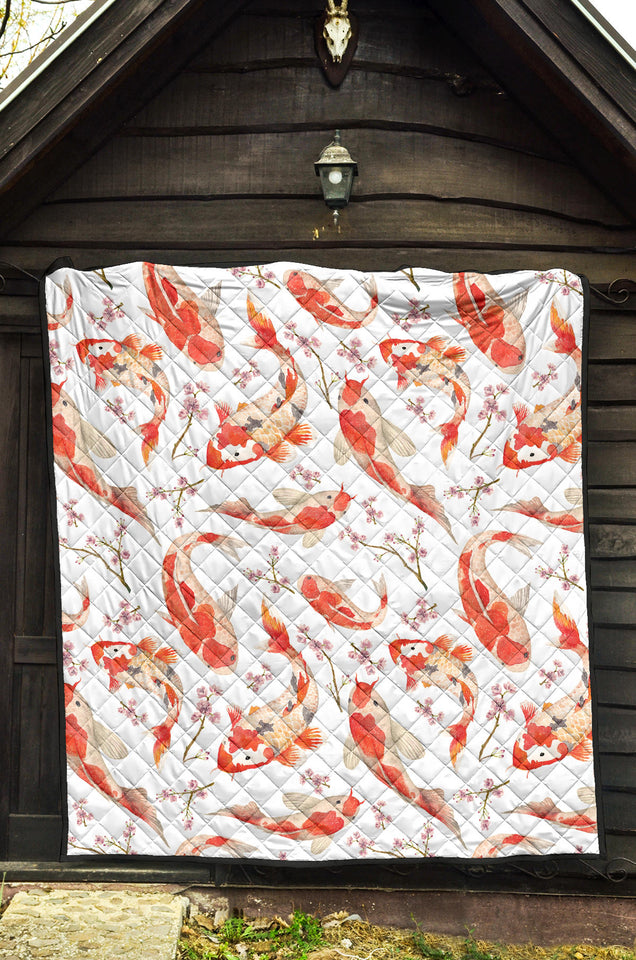 Watercolor Koi Fish Carp Fish Pattern Premium Quilt
