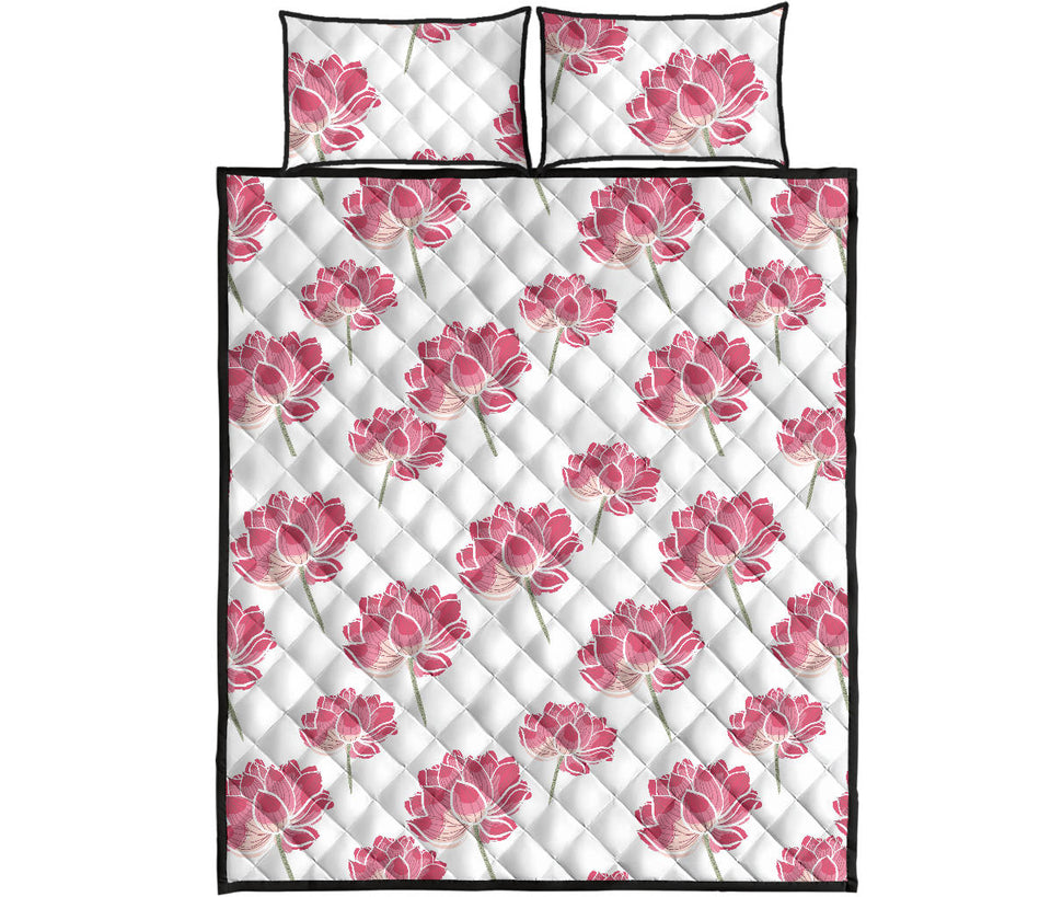 Pink lotus waterlily pattern Quilt Bed Set