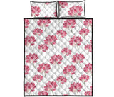 Pink lotus waterlily pattern Quilt Bed Set