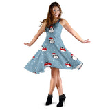 Cute Penguin Christmas Snow Pattern Sleeveless Midi Dress