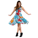 Blue Red Orange Starfish Pattern Sleeveless Midi Dress