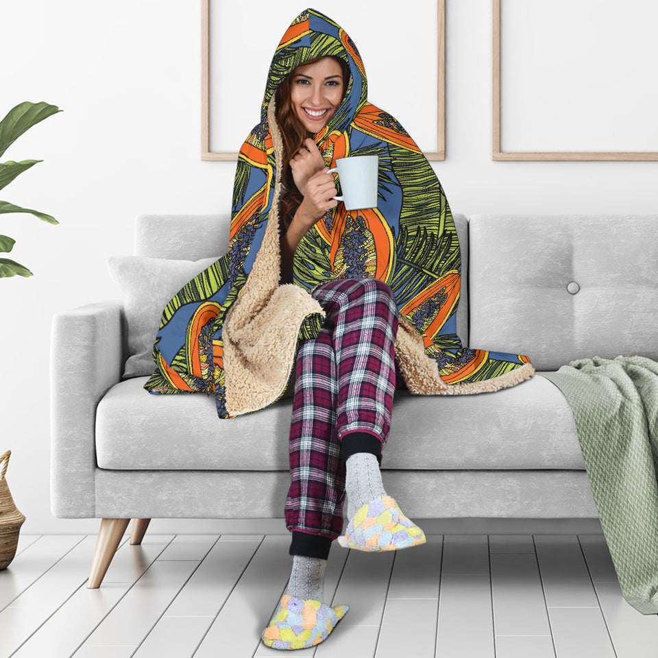 Colorful Papaya Tropical Leaves Hooded Blanket