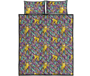 Cute yellow monkey leaves pattern Quilt Bed Set