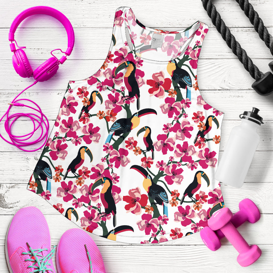 Toucan flower design pattern Women Racerback Tank Top