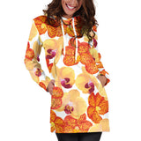 Orange Yellow Orchid Flower Pattern Background Women'S Hoodie Dress