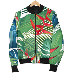 Heliconia Palm And Monstera  Leaves Pattern Women'S Bomber Jacket