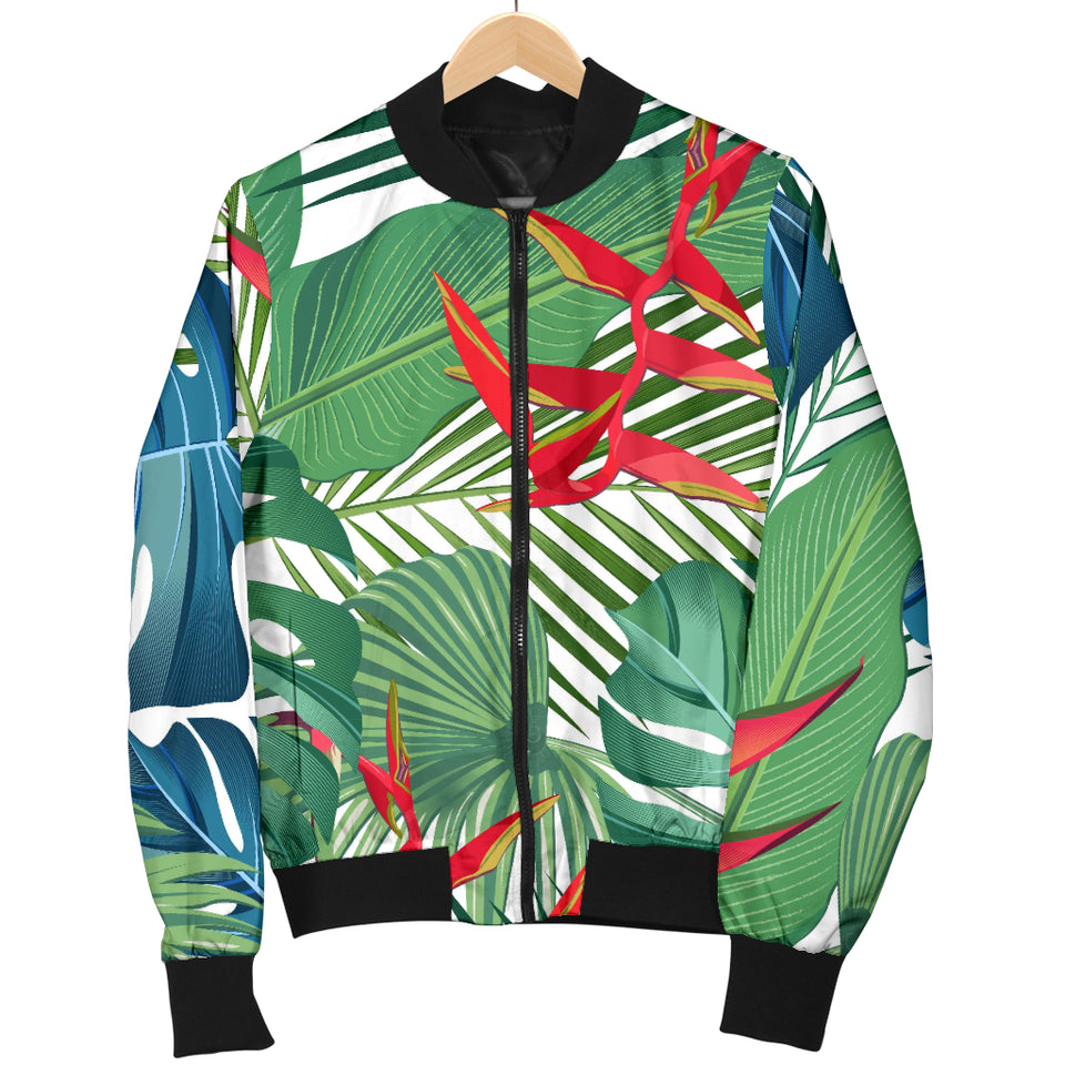 Heliconia Palm And Monstera  Leaves Pattern Women'S Bomber Jacket