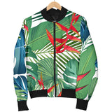 Heliconia Palm And Monstera  Leaves Pattern Women'S Bomber Jacket