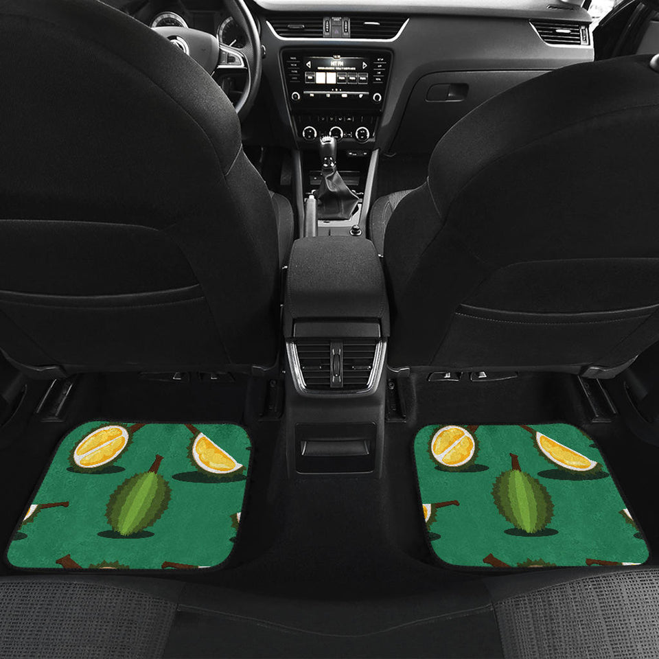 Durian Pattern Green Background Front And Back Car Mats