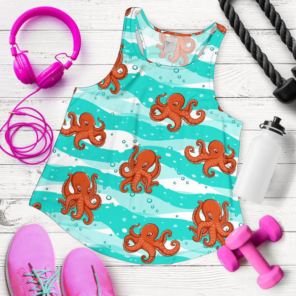 Octopuses sea wave background Women Racerback Tank Top