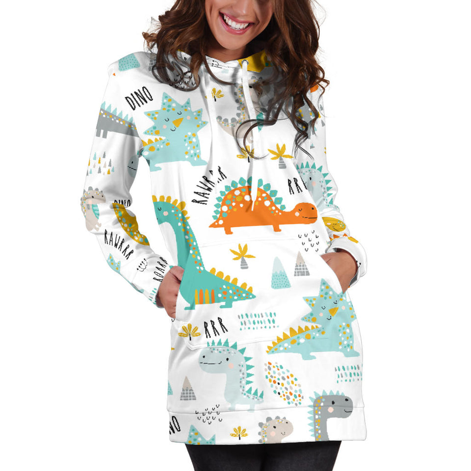 Cute Funny Kids Dinosaurs Pattern Women'S Hoodie Dress