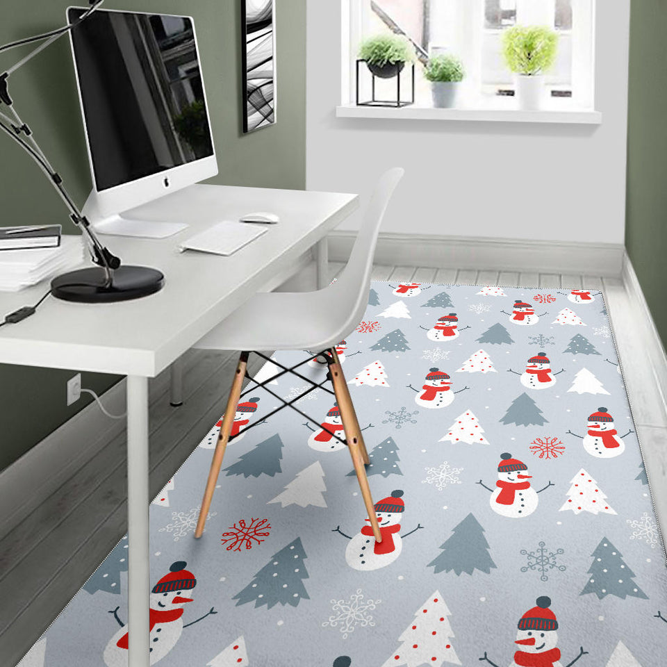Snowman Christmas  Tree Snow Gray Background Area Rug