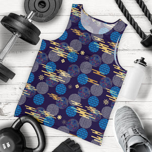 Blue japanese pattern cloud wave flower Men Tank Top