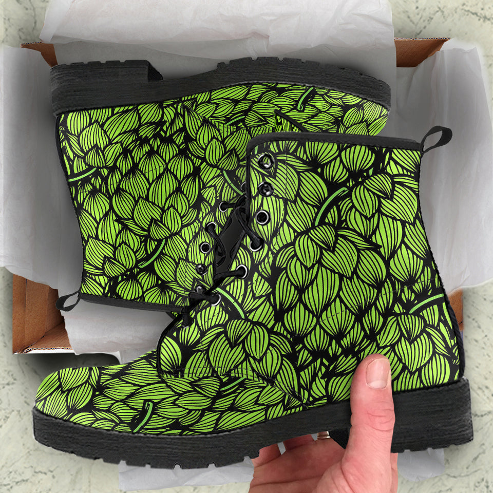 Green Hop Pattern Leather Boots