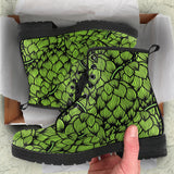Green Hop Pattern Leather Boots