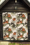 Monkey Red Hibiscus Flower Palm Leaves Floral Pattern Premium Quilt