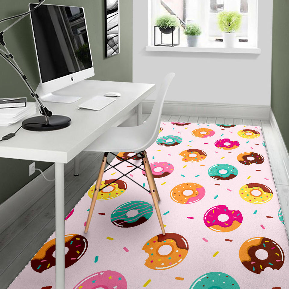 Donut Pattern Glaze Pink Background Area Rug