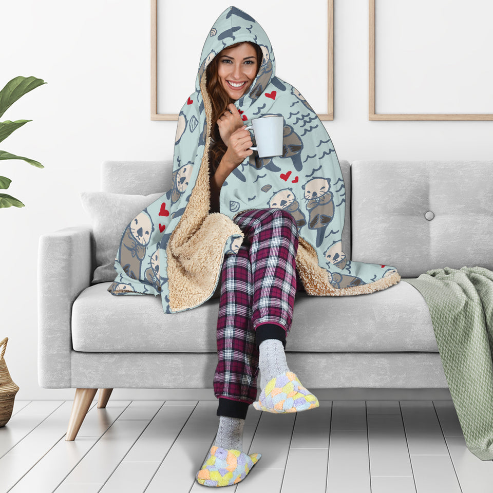 Lovely Sea Otter Pattern Hooded Blanket