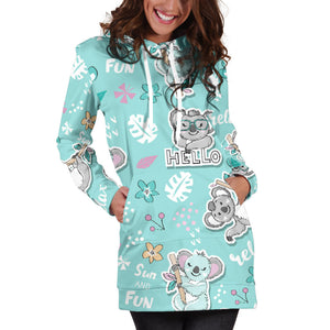 Cute Koalas Blue Background Pattern Women'S Hoodie Dress