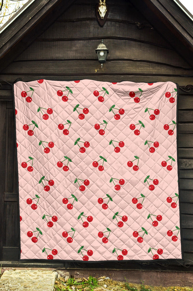 Cherry Pattern Pink Background Premium Quilt.