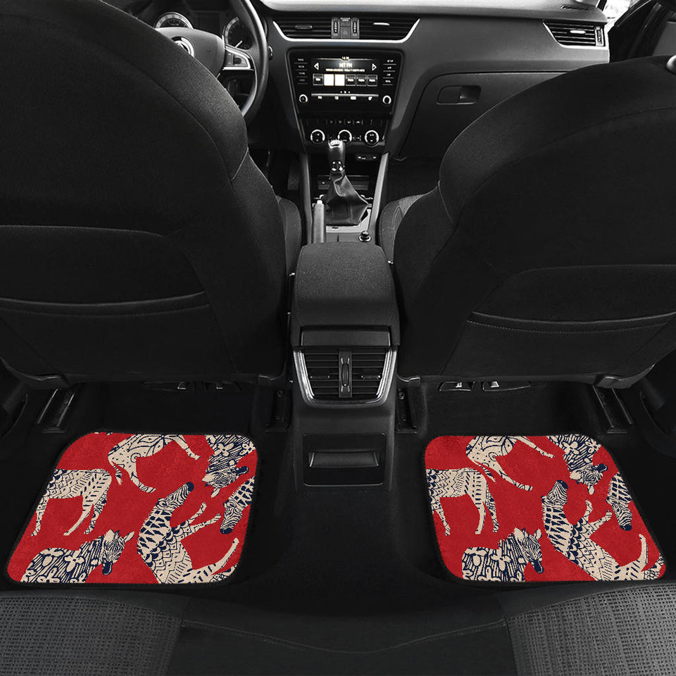 Zebra Abstract Red Background Front And Back Car Mats