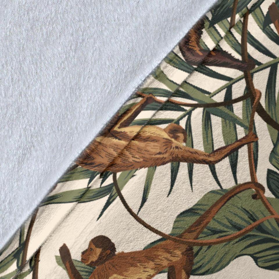 Monkey Tropical Leaves Background Premium Blanket