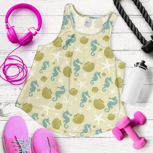Seahorse shell starfish pattern background Women Racerback Tank Top