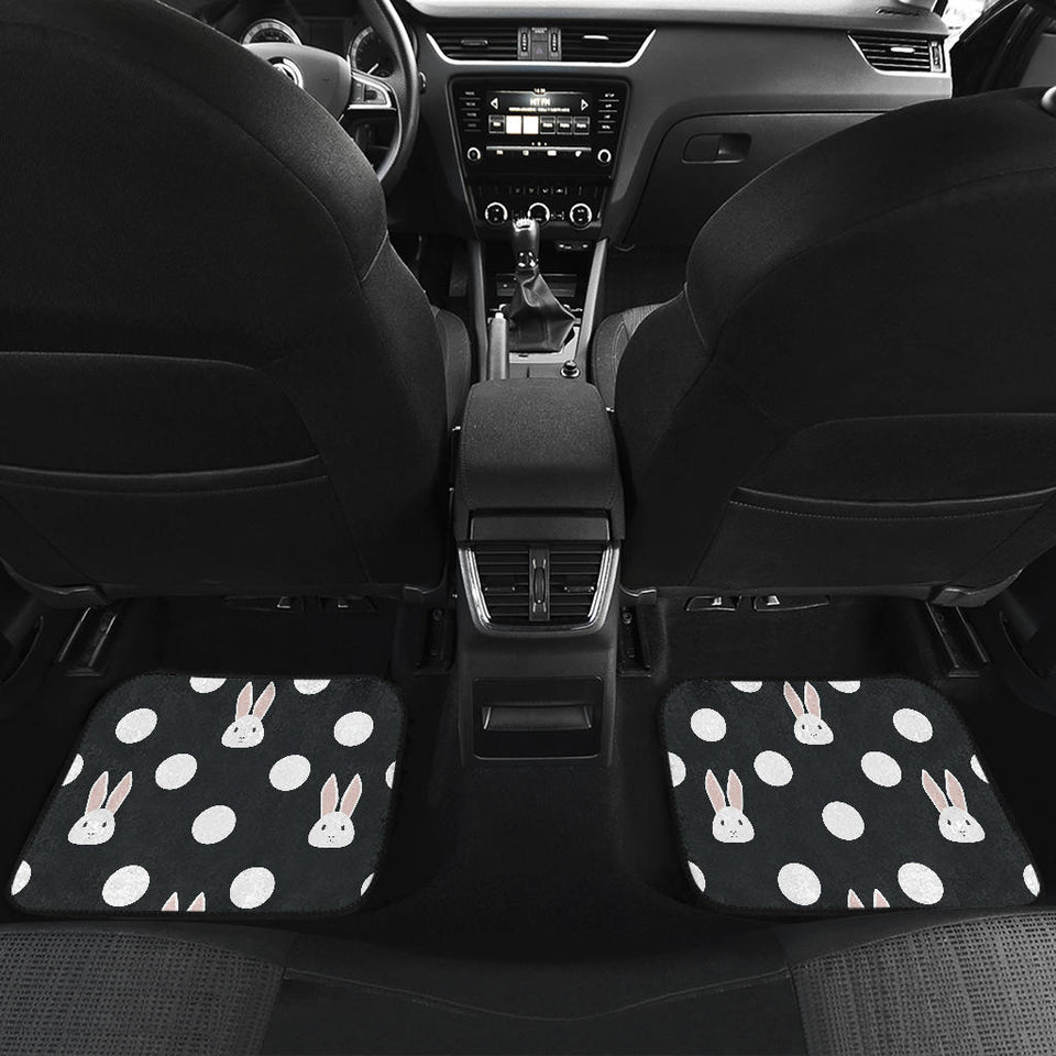 Cute White Rabbit Polka Dots Black Background Front And Back Car Mats